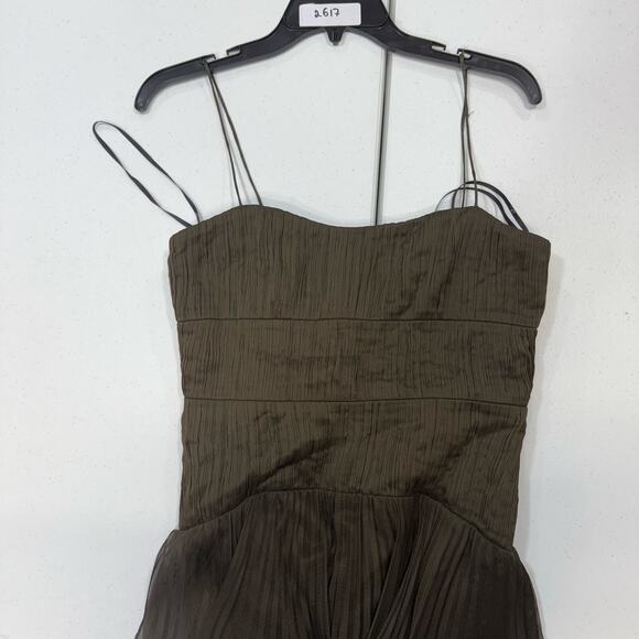 AMUR Sue Pleated Gown tie diy green spaghetti streps Size 2 - Picture 3 of 8